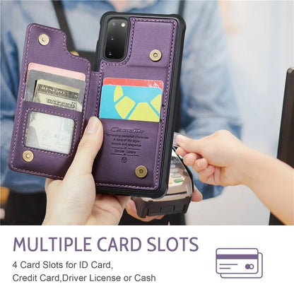 CASEME C22 Series for Samsung Galaxy S20 4G / 5G Case Card Holder Kickstand Leather+TPU Cover