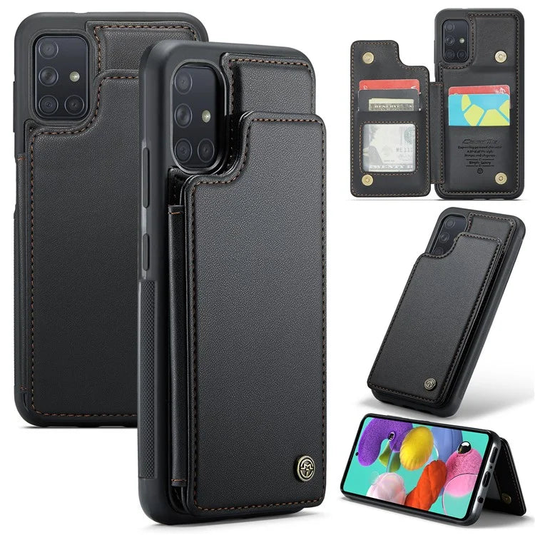 CASEME C22 Series for Samsung Galaxy A51 4G SM-A515 Case Kickstand Phone Cover with 4 Card Slots