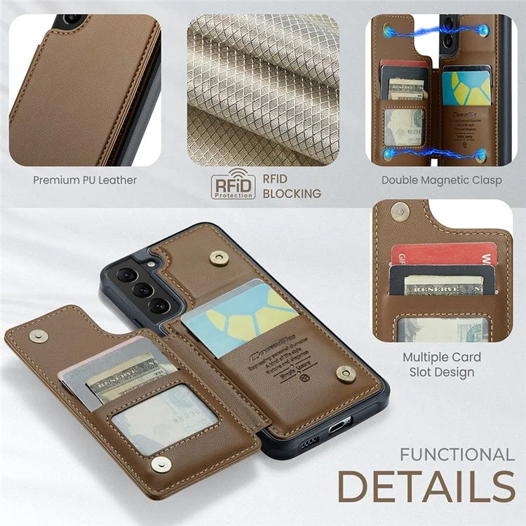 CASEME C22 Series for Samsung Galaxy S21 5G / 4G Case Card Slots RFID Blocking Phone Cover