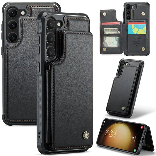 CASEME C22 Series for Samsung Galaxy S22+ 5G Kickstand Case Card Holder Litchi Texture Cover