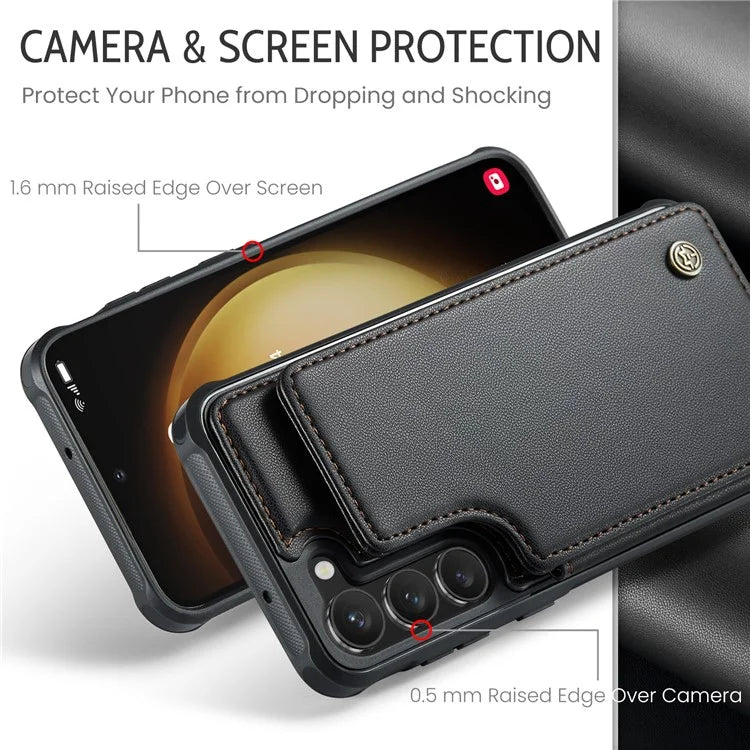CASEME C22 Series for Samsung Galaxy S22+ 5G Kickstand Case Card Holder Litchi Texture Cover