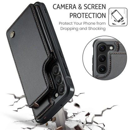 CASEME C22 Series for Samsung Galaxy S22+ 5G Kickstand Case Card Holder Litchi Texture Cover