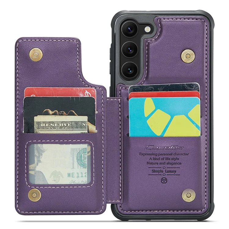 CASEME C22 Series for Samsung Galaxy S22+ 5G Kickstand Case Card Holder Litchi Texture Cover