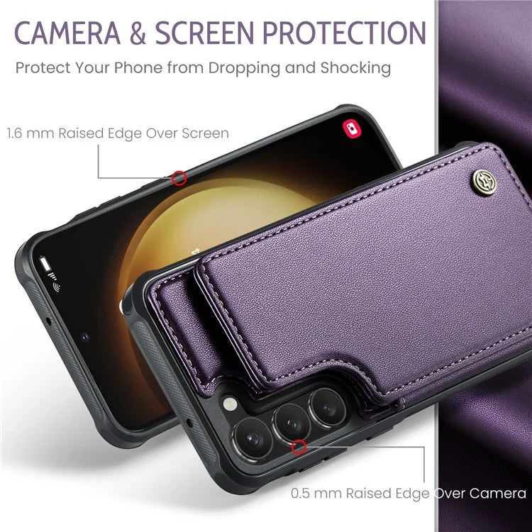 CASEME C22 Series for Samsung Galaxy S22+ 5G Kickstand Case Card Holder Litchi Texture Cover