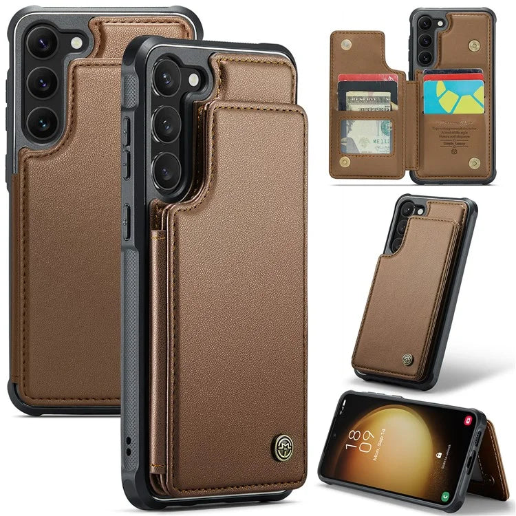 CASEME C22 Series for Samsung Galaxy S22+ 5G Kickstand Case Card Holder Litchi Texture Cover