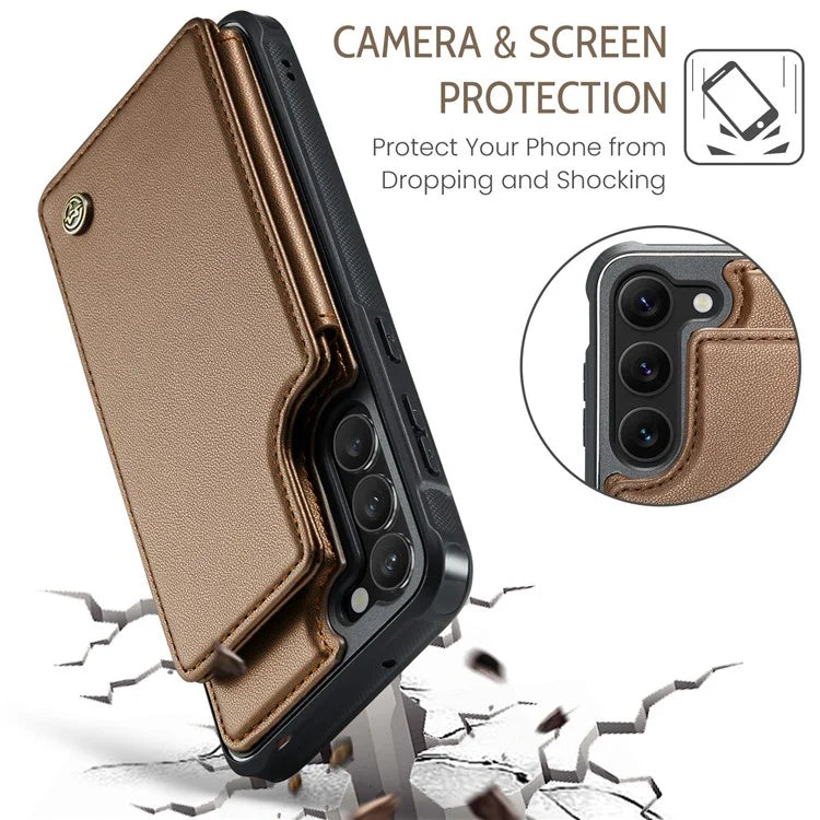 CASEME C22 Series for Samsung Galaxy S22+ 5G Kickstand Case Card Holder Litchi Texture Cover