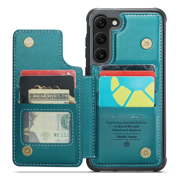 CASEME C22 Series for Samsung Galaxy S22+ 5G Kickstand Case Card Holder Litchi Texture Cover