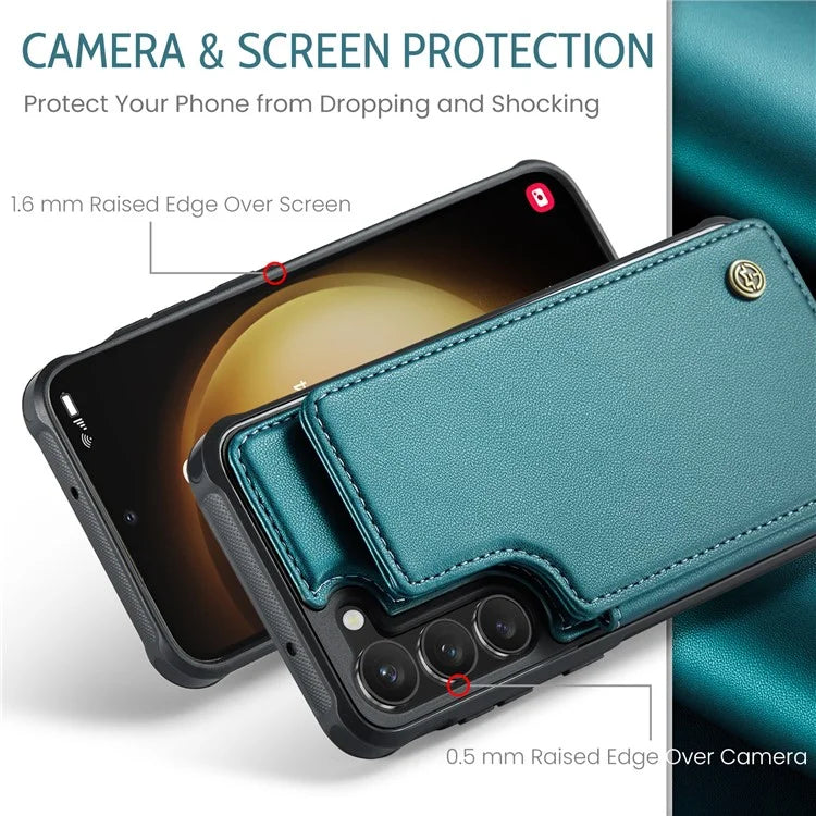 CASEME C22 Series for Samsung Galaxy S22+ 5G Kickstand Case Card Holder Litchi Texture Cover