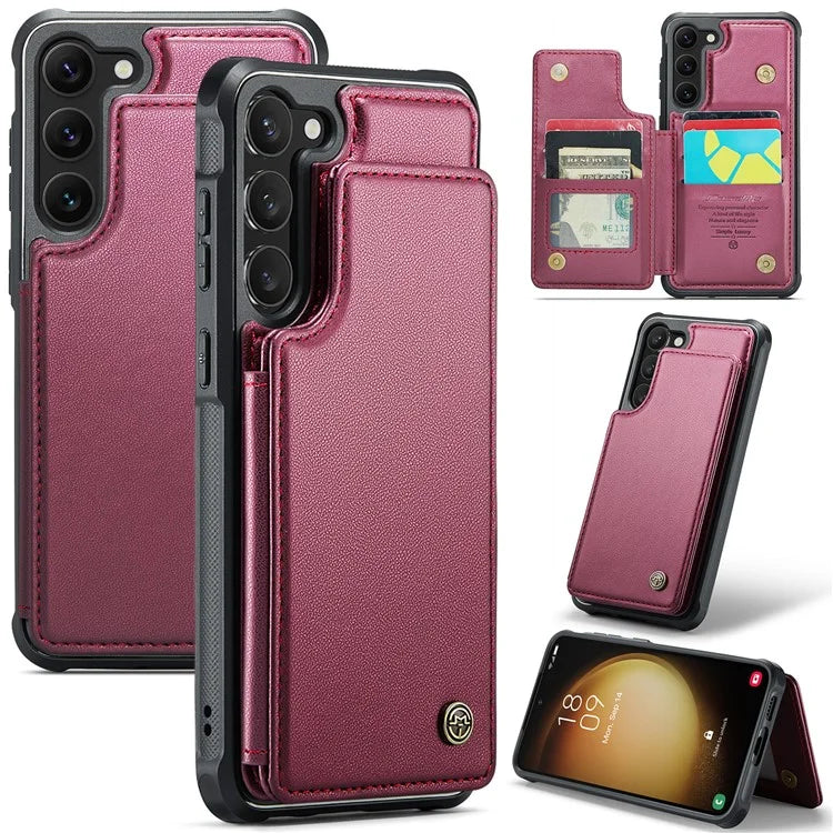 CASEME C22 Series for Samsung Galaxy S22+ 5G Kickstand Case Card Holder Litchi Texture Cover