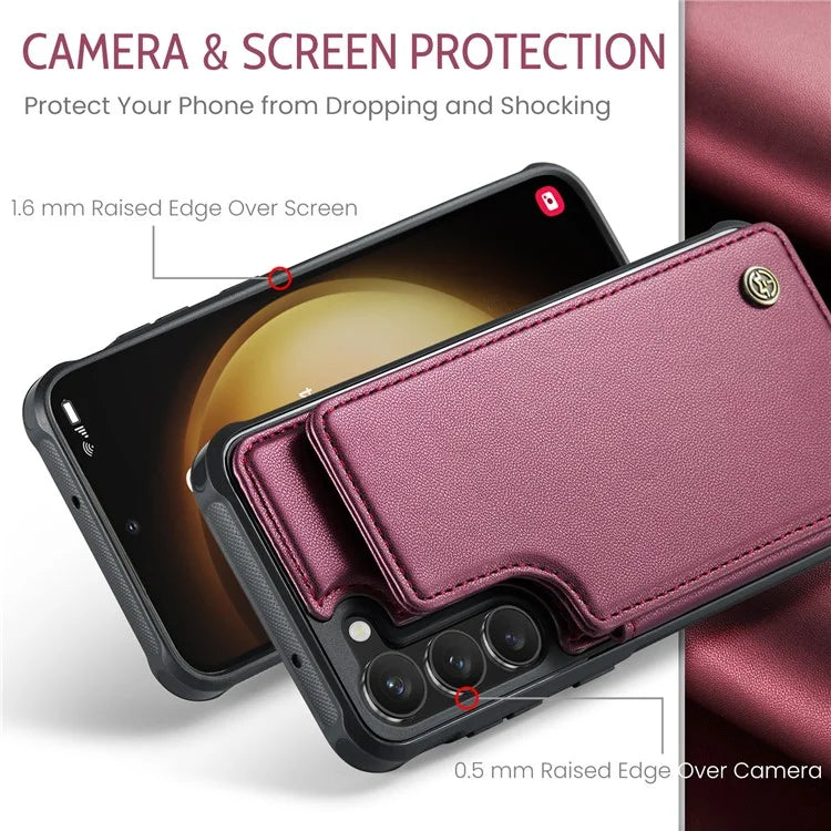 CASEME C22 Series for Samsung Galaxy S22+ 5G Kickstand Case Card Holder Litchi Texture Cover