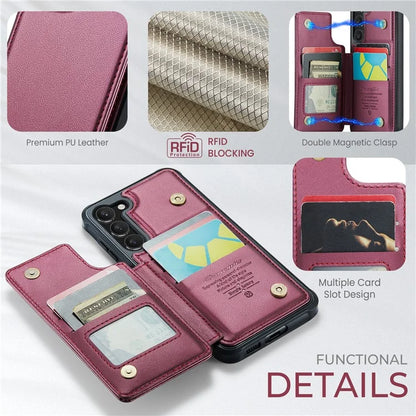 CASEME C22 Series for Samsung Galaxy S22+ 5G Kickstand Case Card Holder Litchi Texture Cover