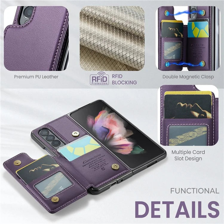 CASEME C22 Series for Samsung Galaxy Z Fold3 5G Case RFID Blocking 4 Card Slots Cellphone Cover