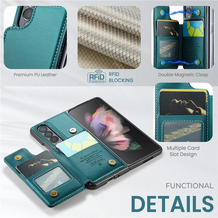 CASEME C22 Series for Samsung Galaxy Z Fold3 5G Case RFID Blocking 4 Card Slots Cellphone Cover