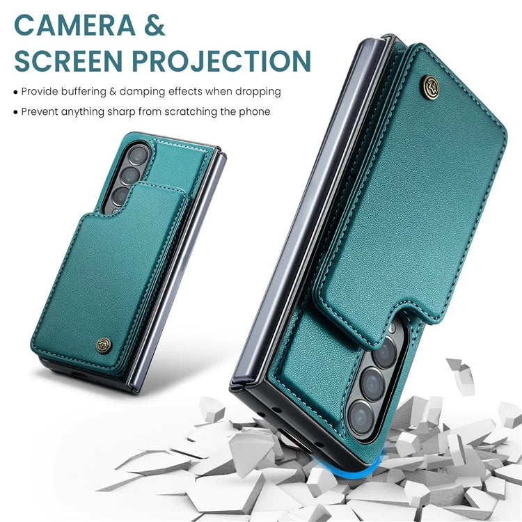 CASEME C22 Series for Samsung Galaxy Z Fold3 5G Case RFID Blocking 4 Card Slots Cellphone Cover