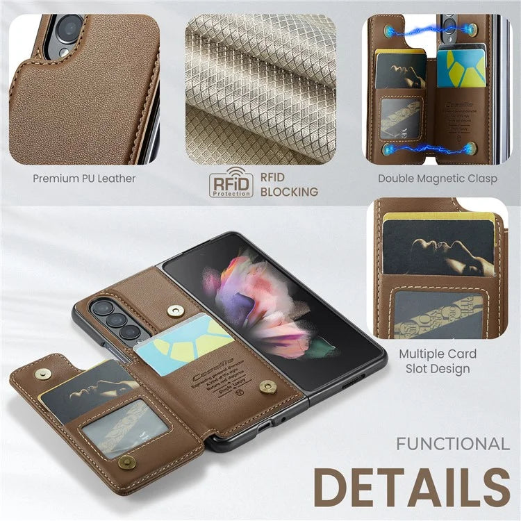 CASEME C22 Series for Samsung Galaxy Z Fold3 5G Case RFID Blocking 4 Card Slots Cellphone Cover