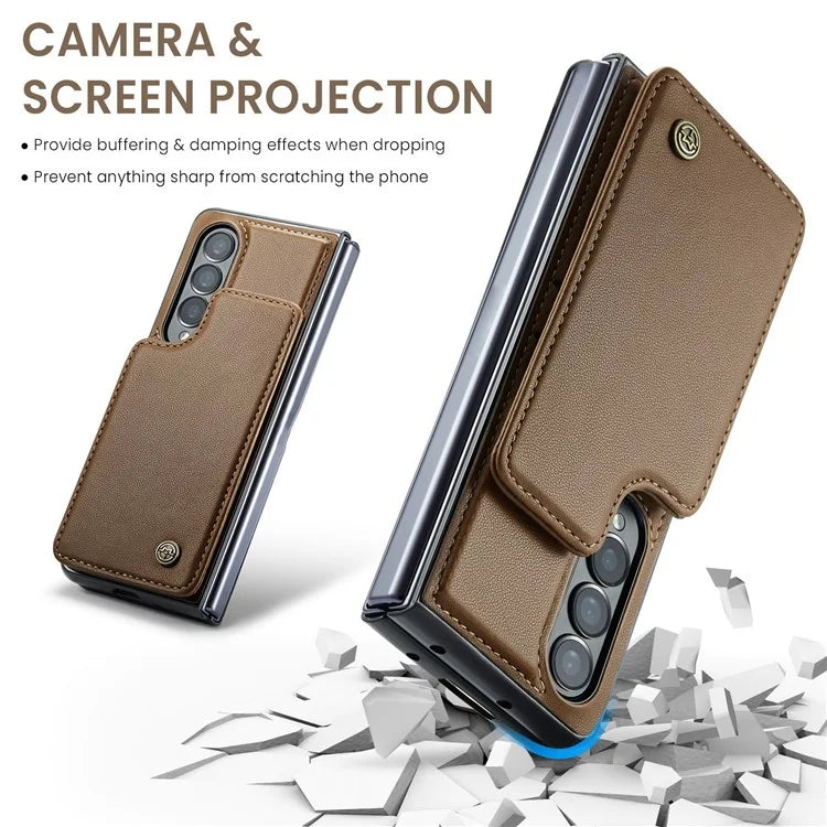 CASEME C22 Series for Samsung Galaxy Z Fold3 5G Case RFID Blocking 4 Card Slots Cellphone Cover