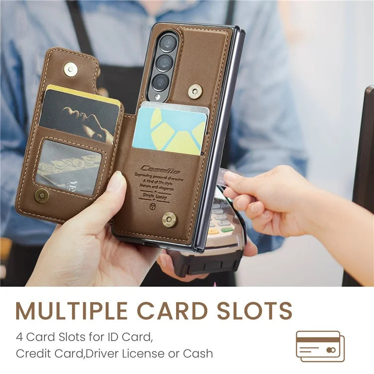 CASEME C22 Series for Samsung Galaxy Z Fold3 5G Case RFID Blocking 4 Card Slots Cellphone Cover
