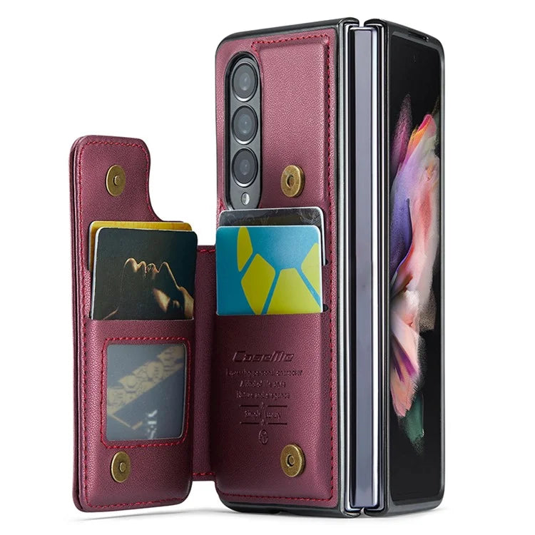 CASEME C22 Series for Samsung Galaxy Z Fold3 5G Case RFID Blocking 4 Card Slots Cellphone Cover