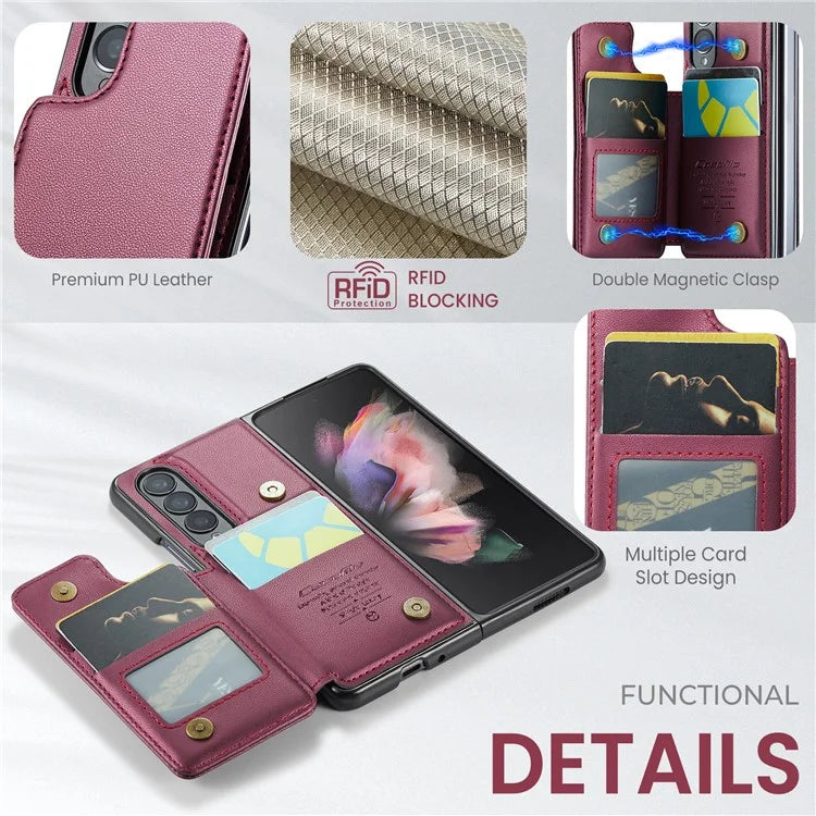 CASEME C22 Series for Samsung Galaxy Z Fold3 5G Case RFID Blocking 4 Card Slots Cellphone Cover
