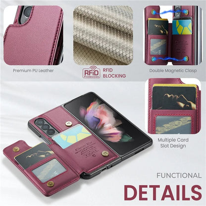 CASEME C22 Series for Samsung Galaxy Z Fold3 5G Case RFID Blocking 4 Card Slots Cellphone Cover