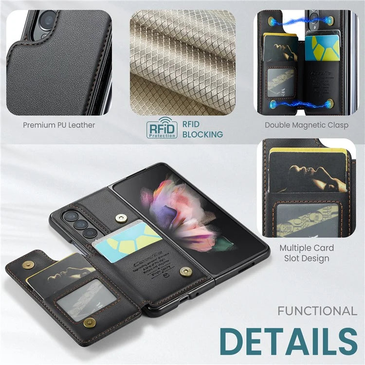 CASEME C22 Series for Samsung Galaxy Z Fold3 5G Case RFID Blocking 4 Card Slots Cellphone Cover