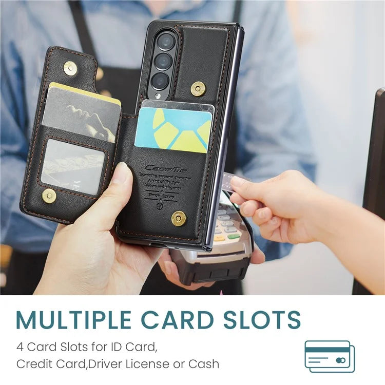 CASEME C22 Series for Samsung Galaxy Z Fold3 5G Case RFID Blocking 4 Card Slots Cellphone Cover