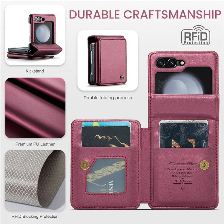 CASEME C22 Series For Samsung Galaxy Z Flip5 5G Phone Case RFID Blocking Leather+TPU Shell Cover