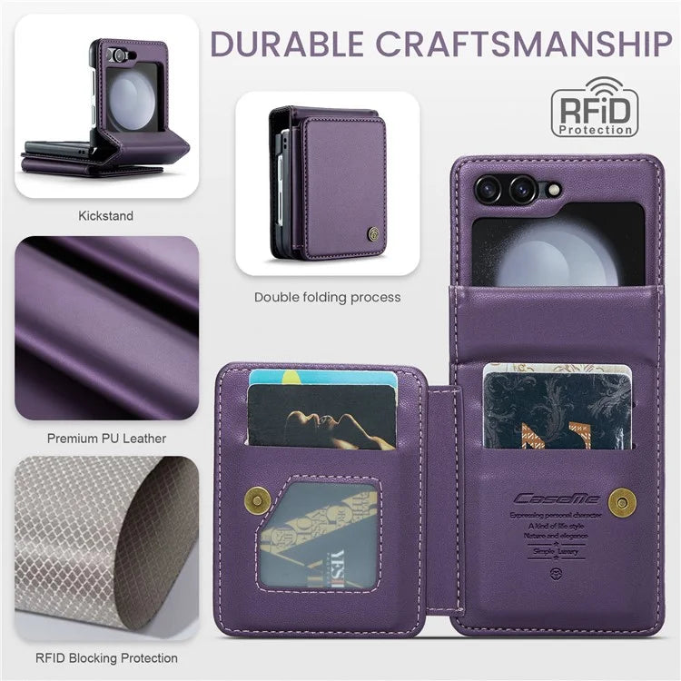 CASEME C22 Series For Samsung Galaxy Z Flip5 5G Phone Case RFID Blocking Leather+TPU Shell Cover