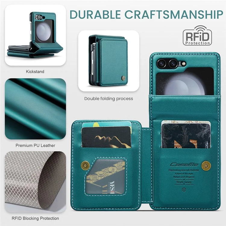 CASEME C22 Series For Samsung Galaxy Z Flip5 5G Phone Case RFID Blocking Leather+TPU Shell Cover