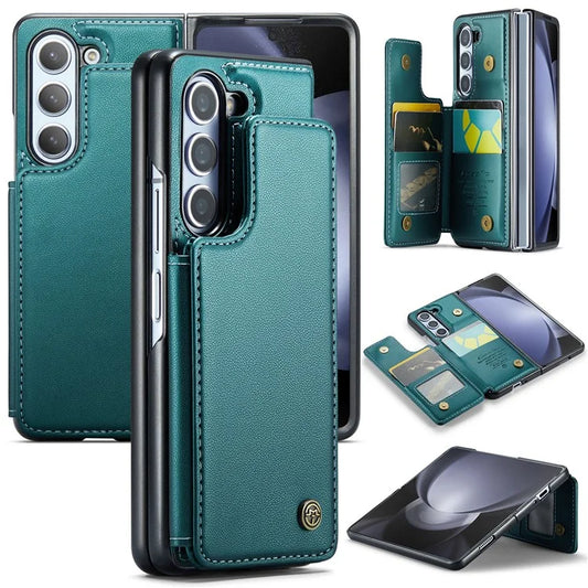 CASEME C22 Series for Samsung Galaxy Z Fold5 5G Case TPU+PU Leather Glossy Phone Shell with 4 Card Holder