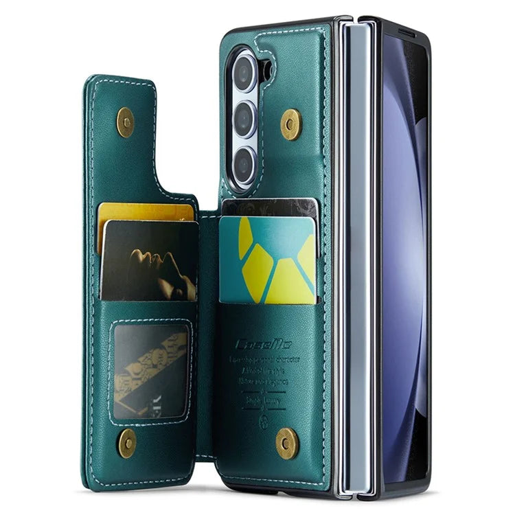 CASEME C22 Series for Samsung Galaxy Z Fold5 5G Case TPU+PU Leather Glossy Phone Shell with 4 Card Holder