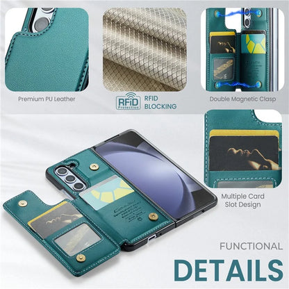 CASEME C22 Series for Samsung Galaxy Z Fold5 5G Case TPU+PU Leather Glossy Phone Shell with 4 Card Holder