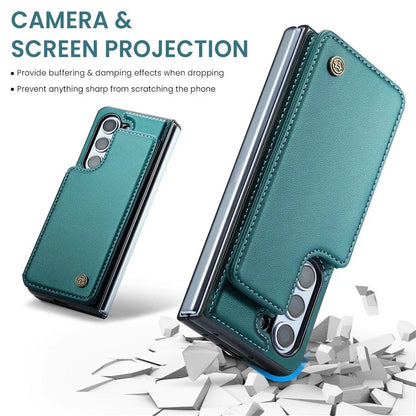 CASEME C22 Series for Samsung Galaxy Z Fold5 5G Case TPU+PU Leather Glossy Phone Shell with 4 Card Holder
