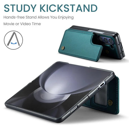 CASEME C22 Series for Samsung Galaxy Z Fold5 5G Case TPU+PU Leather Glossy Phone Shell with 4 Card Holder