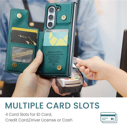 CASEME C22 Series for Samsung Galaxy Z Fold5 5G Case TPU+PU Leather Glossy Phone Shell with 4 Card Holder