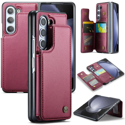 CASEME C22 Series for Samsung Galaxy Z Fold5 5G Case TPU+PU Leather Glossy Phone Shell with 4 Card Holder