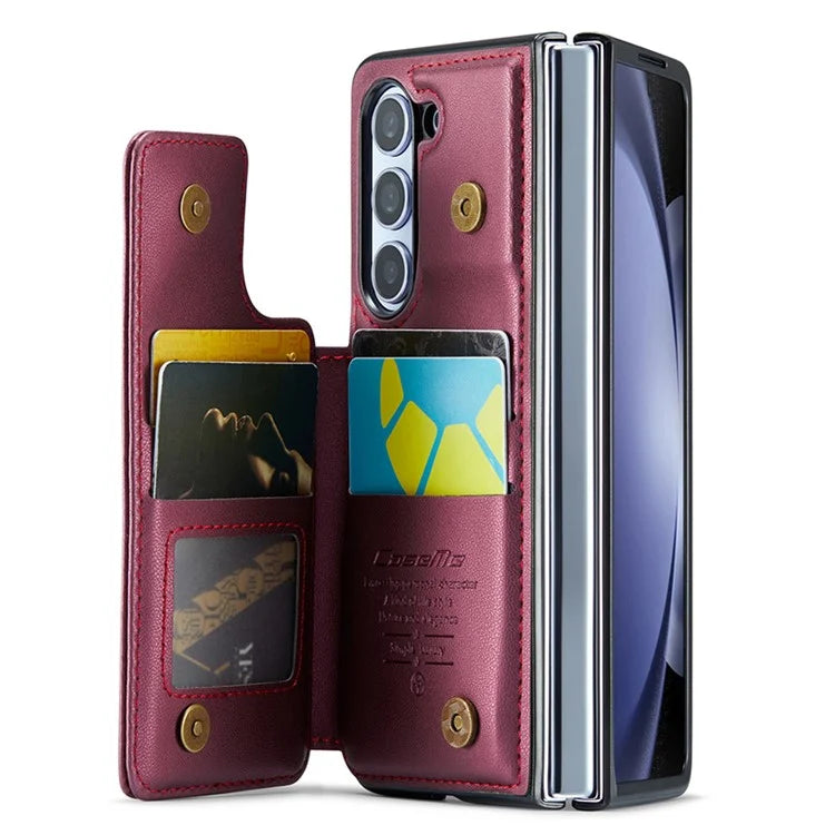 CASEME C22 Series for Samsung Galaxy Z Fold5 5G Case TPU+PU Leather Glossy Phone Shell with 4 Card Holder