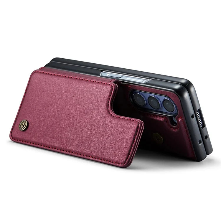CASEME C22 Series for Samsung Galaxy Z Fold5 5G Case TPU+PU Leather Glossy Phone Shell with 4 Card Holder