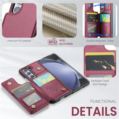 CASEME C22 Series for Samsung Galaxy Z Fold5 5G Case TPU+PU Leather Glossy Phone Shell with 4 Card Holder