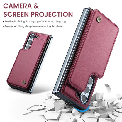 CASEME C22 Series for Samsung Galaxy Z Fold5 5G Case TPU+PU Leather Glossy Phone Shell with 4 Card Holder