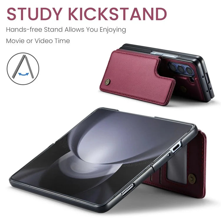 CASEME C22 Series for Samsung Galaxy Z Fold5 5G Case TPU+PU Leather Glossy Phone Shell with 4 Card Holder