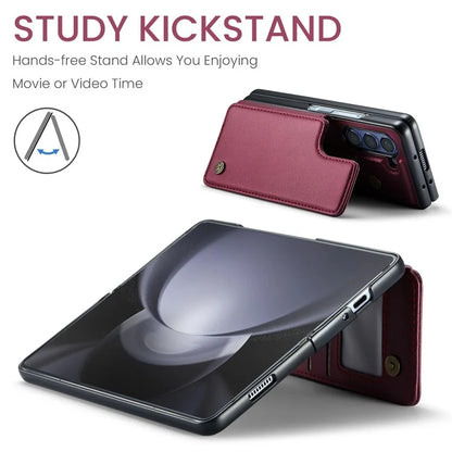CASEME C22 Series for Samsung Galaxy Z Fold5 5G Case TPU+PU Leather Glossy Phone Shell with 4 Card Holder