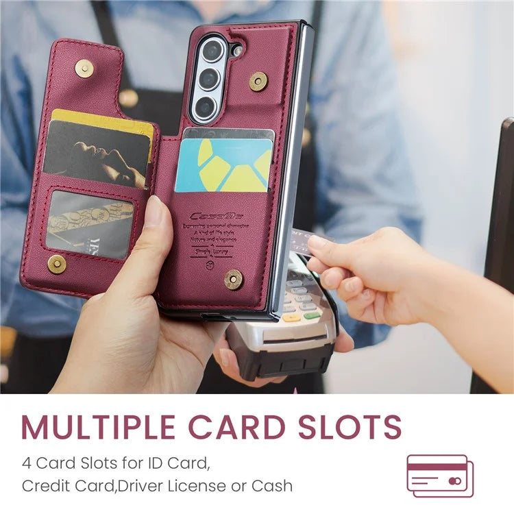 CASEME C22 Series for Samsung Galaxy Z Fold5 5G Case TPU+PU Leather Glossy Phone Shell with 4 Card Holder