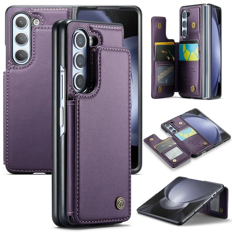 CASEME C22 Series for Samsung Galaxy Z Fold5 5G Case TPU+PU Leather Glossy Phone Shell with 4 Card Holder