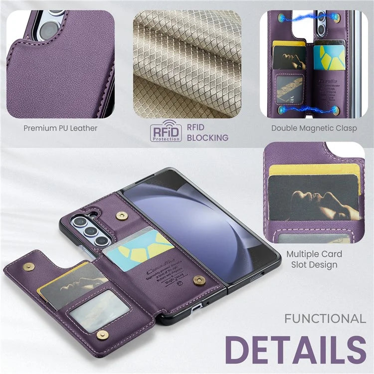 CASEME C22 Series for Samsung Galaxy Z Fold5 5G Case TPU+PU Leather Glossy Phone Shell with 4 Card Holder