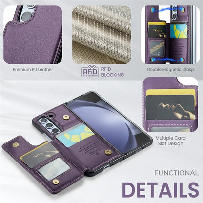 CASEME C22 Series for Samsung Galaxy Z Fold5 5G Case TPU+PU Leather Glossy Phone Shell with 4 Card Holder