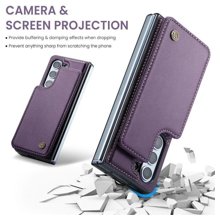 CASEME C22 Series for Samsung Galaxy Z Fold5 5G Case TPU+PU Leather Glossy Phone Shell with 4 Card Holder