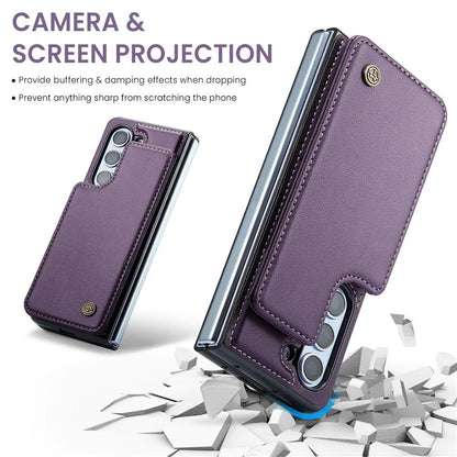 CASEME C22 Series for Samsung Galaxy Z Fold5 5G Case TPU+PU Leather Glossy Phone Shell with 4 Card Holder