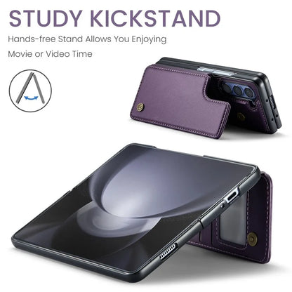 CASEME C22 Series for Samsung Galaxy Z Fold5 5G Case TPU+PU Leather Glossy Phone Shell with 4 Card Holder