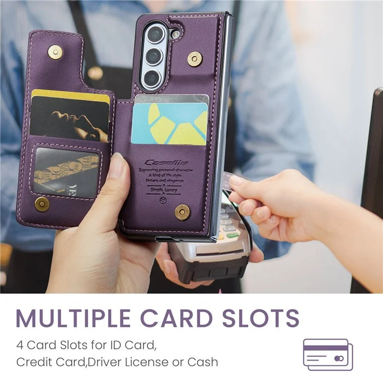 CASEME C22 Series for Samsung Galaxy Z Fold5 5G Case TPU+PU Leather Glossy Phone Shell with 4 Card Holder